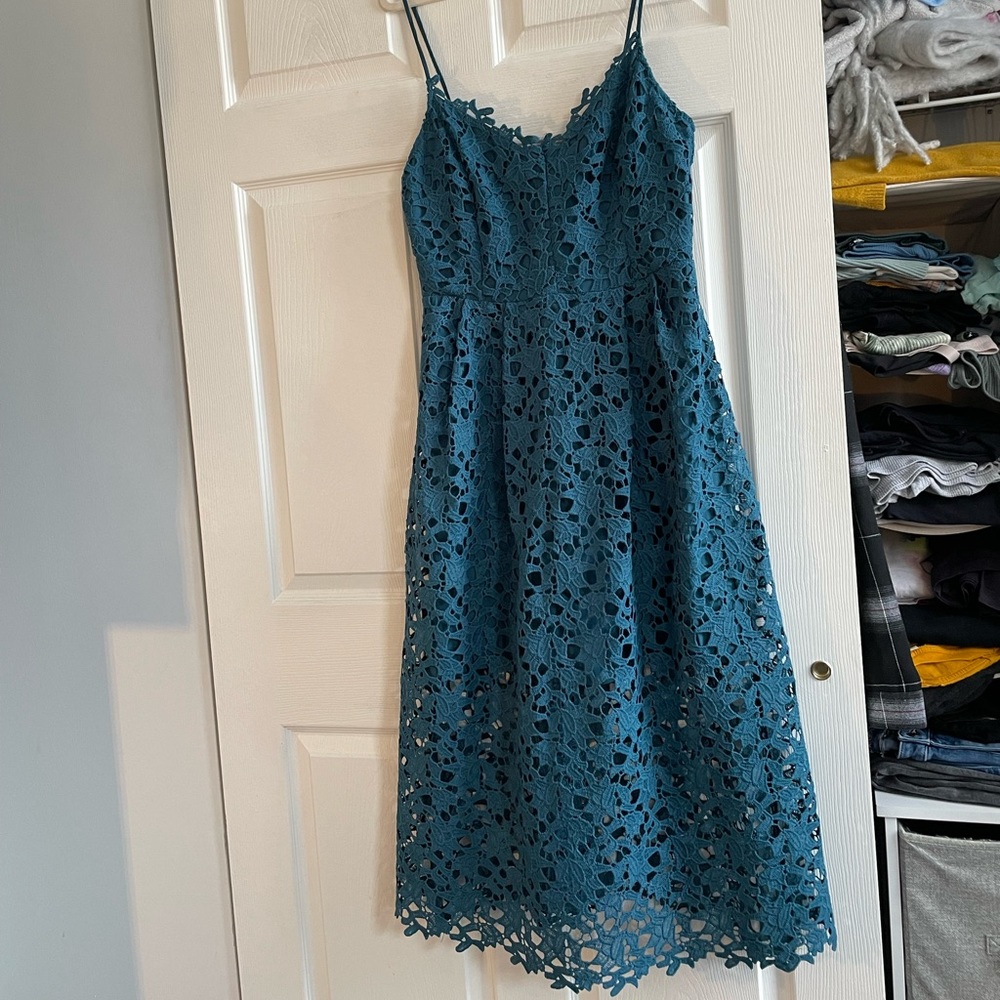Astr Teal Lace Midi Dress